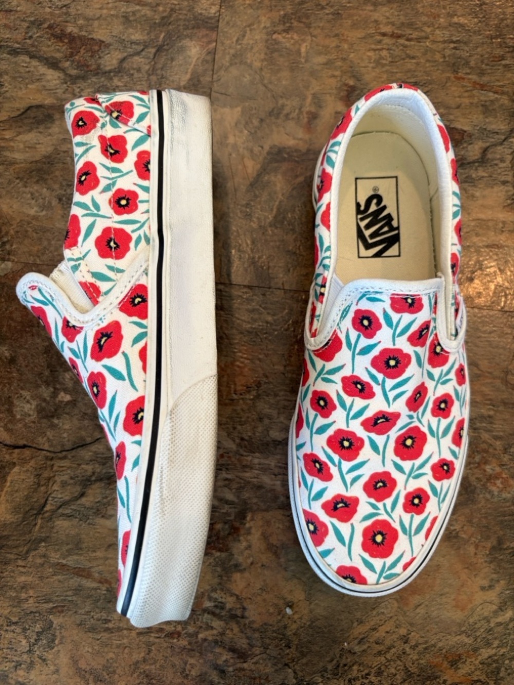 Vans Classic Slip-On sneakers floral poppy pattern spring flowers red